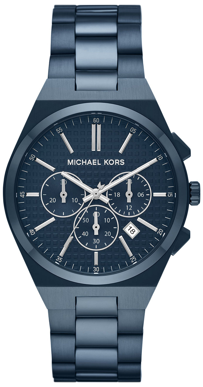 Michael Kors Lennox MK9147 blue-tone chronograph watch with blue dial and steel bracelet