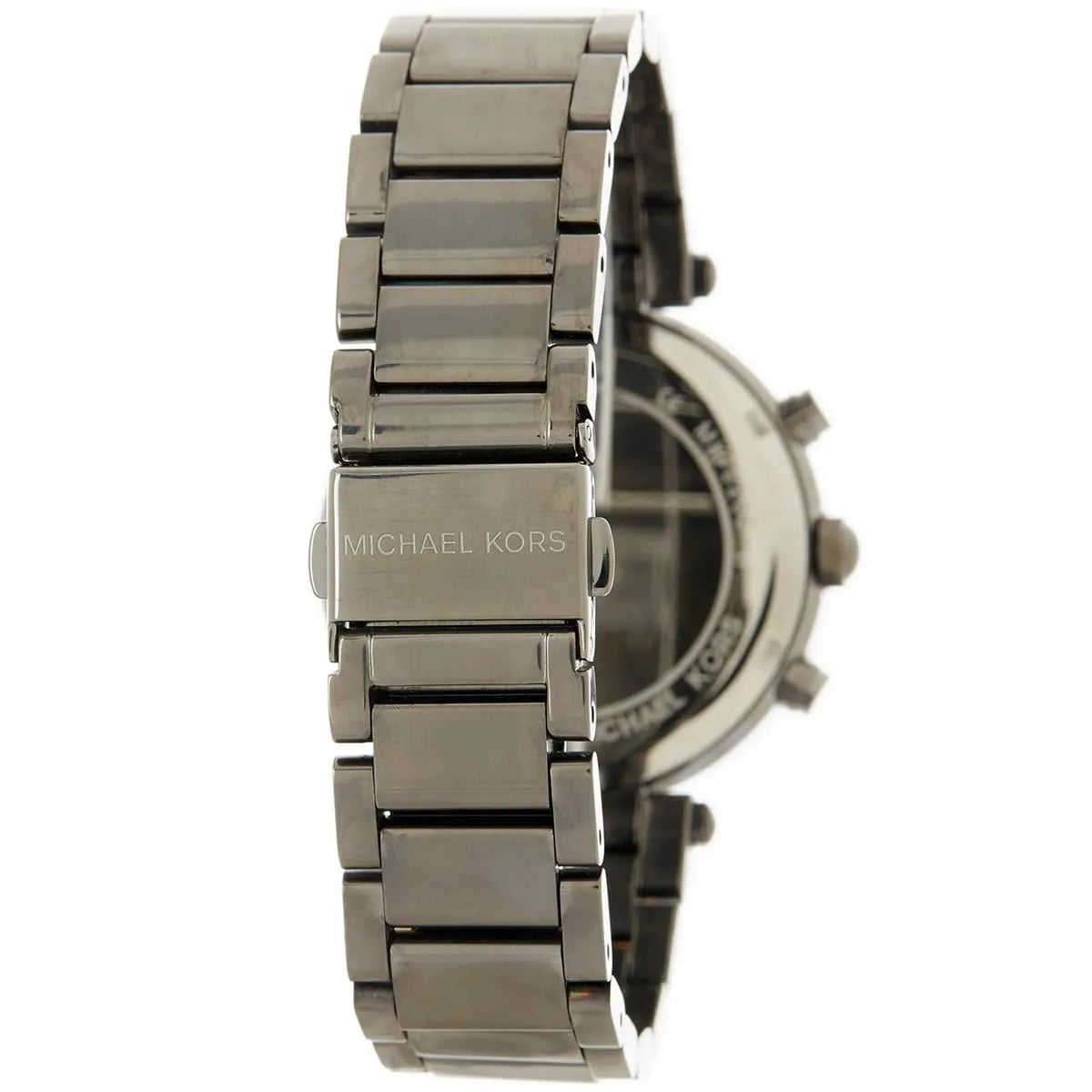 Michael Kors Parker MK6265 watch side profile showing grey steel bracelet and case