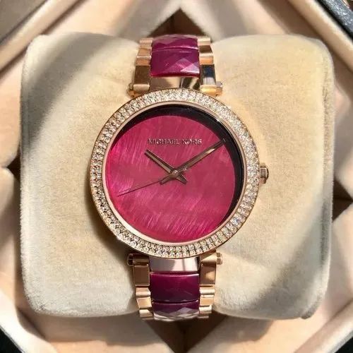Michael Kors Parker burgundy women's watch displayed on white box