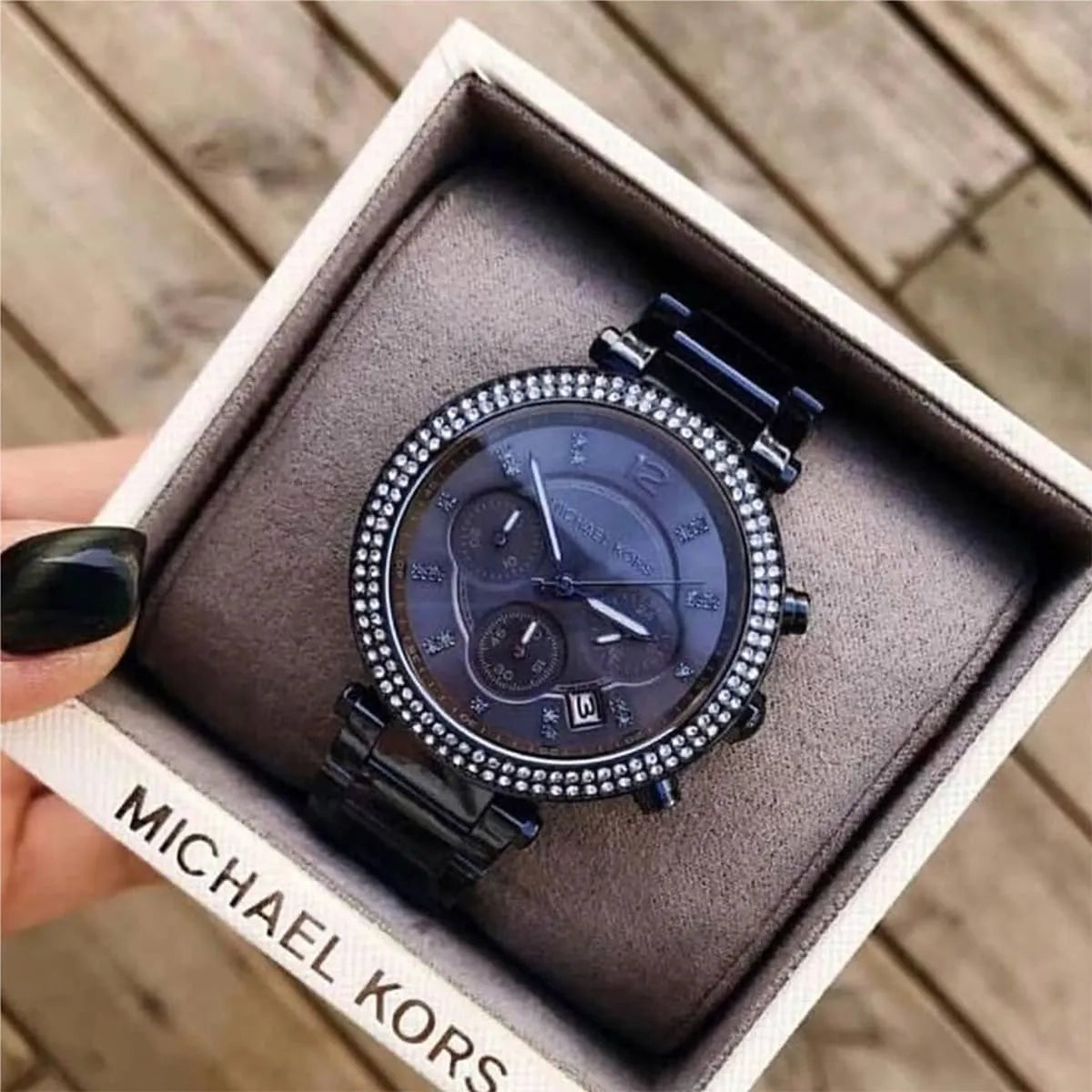 Michael Kors Parker MK6418 in original box with blue dial chronograph watch