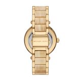 Michael Kors Parker watch case back view showing link bracelet and closure