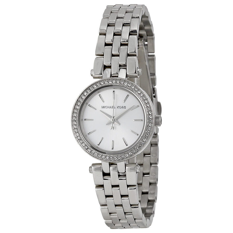 Michael Kors Petite Darci silver women's watch with white dial and crystal bezel