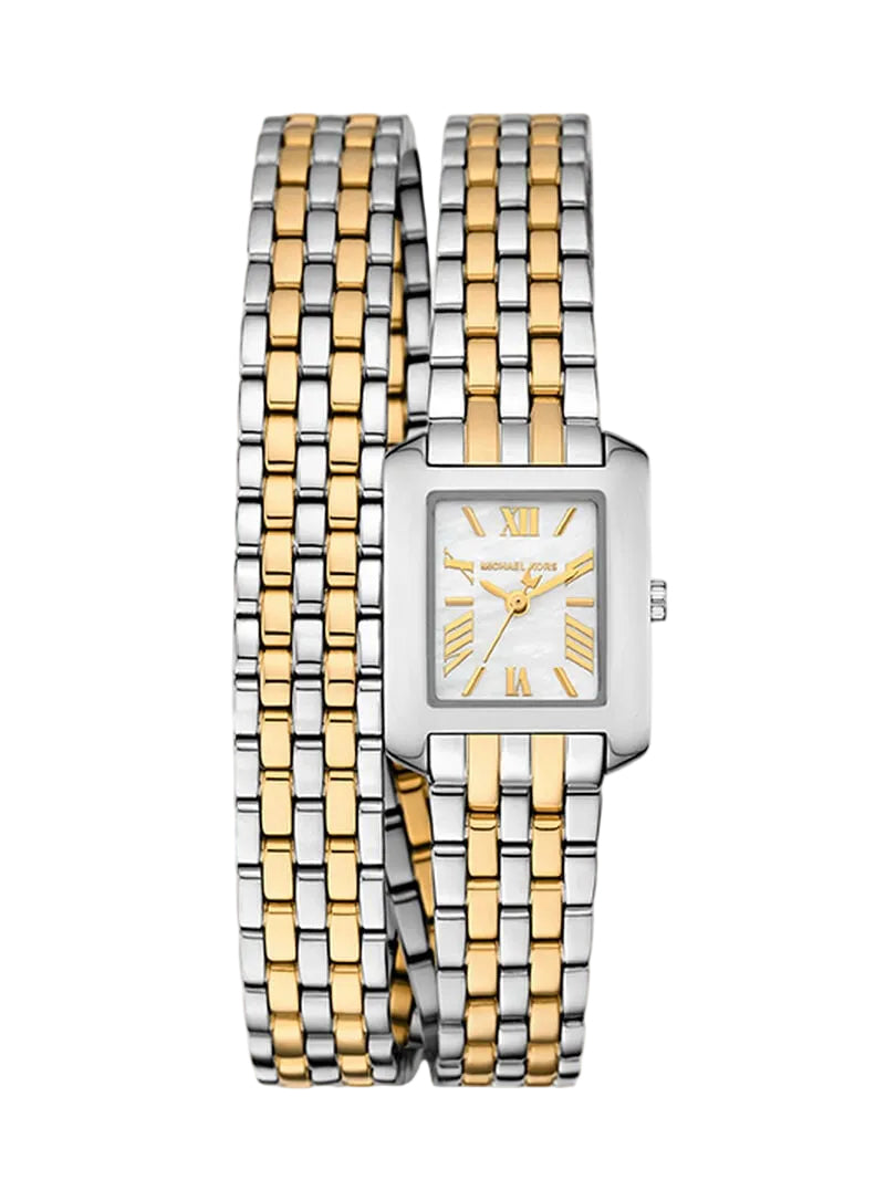 Michael Kors Petite Emery two-tone double wrap ladies watch with silver and gold bracelet