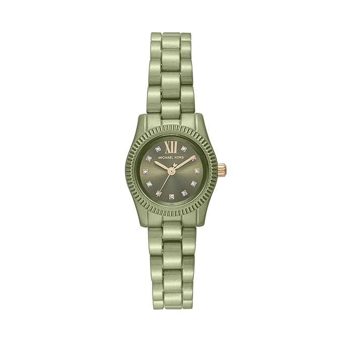 Michael Kors Petite Lexington green-tone watch with diamond-accented dial and Roman numeral markers