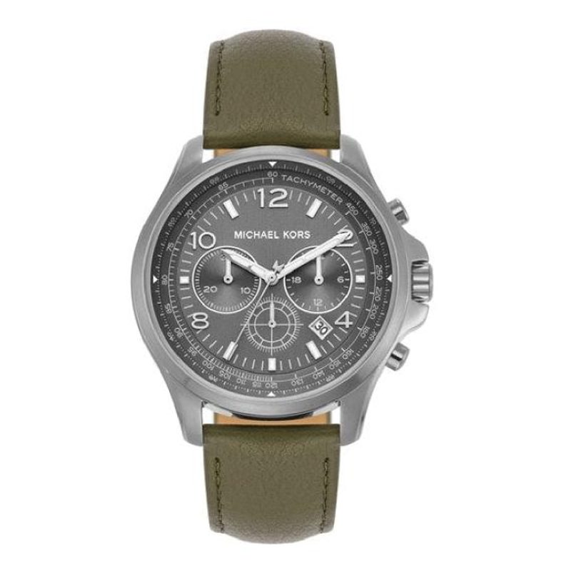 Michael Kors Pilot Chronograph watch with grey dial and grey leather strap