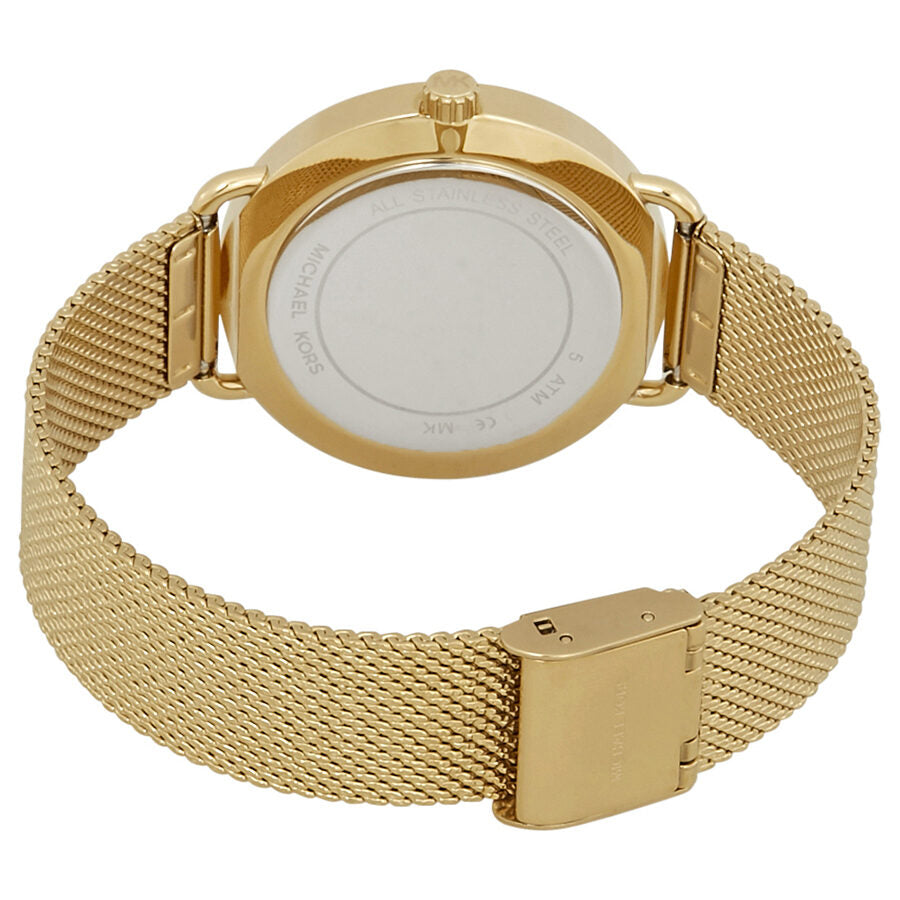 Michael Kors Porita watch caseback with mesh bracelet detail