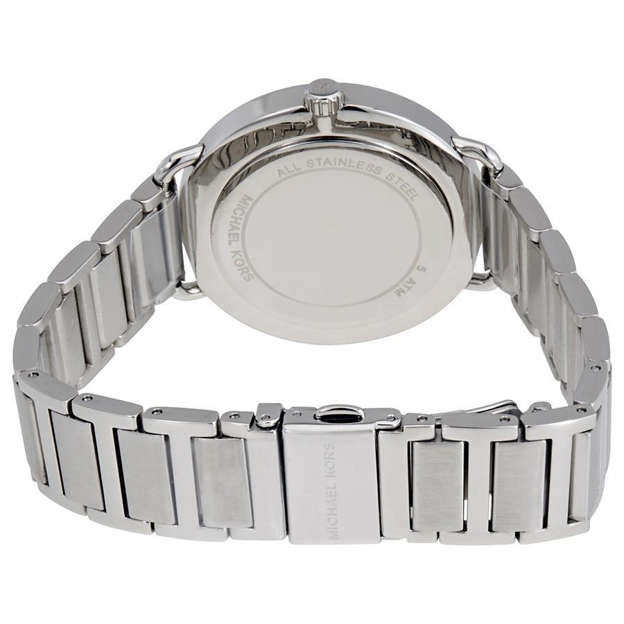 Michael Kors Portia watch caseback showing stainless steel construction and engraved details