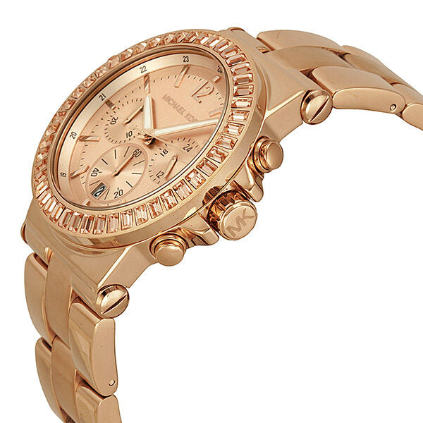 Michael Kors Rose Gold-tone Baguette Bezel Chronograph Ladies Watch MK5412
