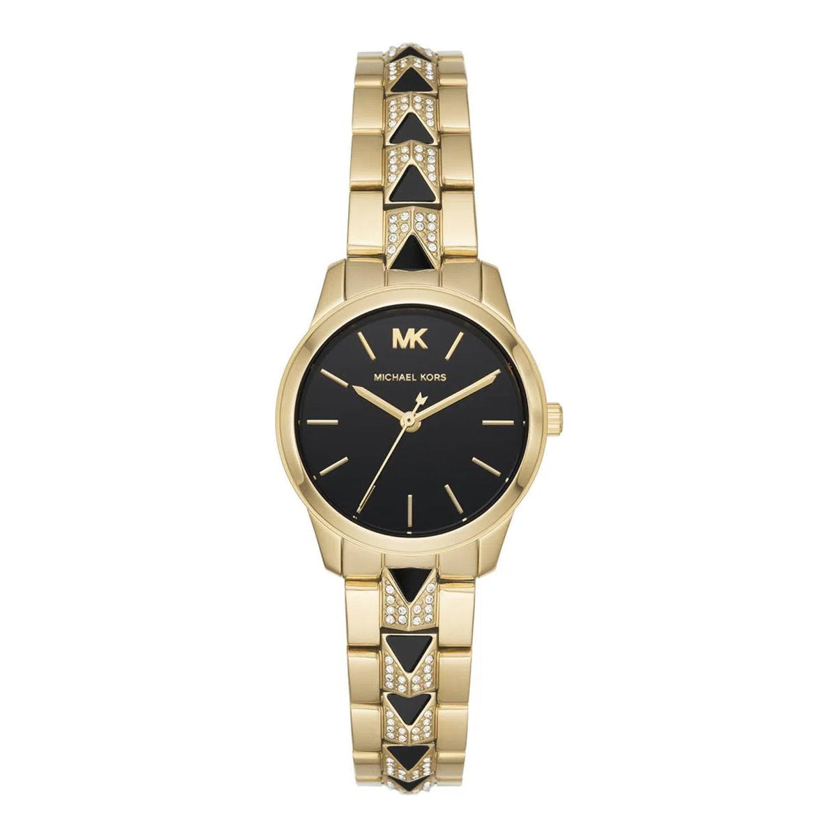 Michael Kors Runway Mercer gold-tone women's watch with black dial and studded band