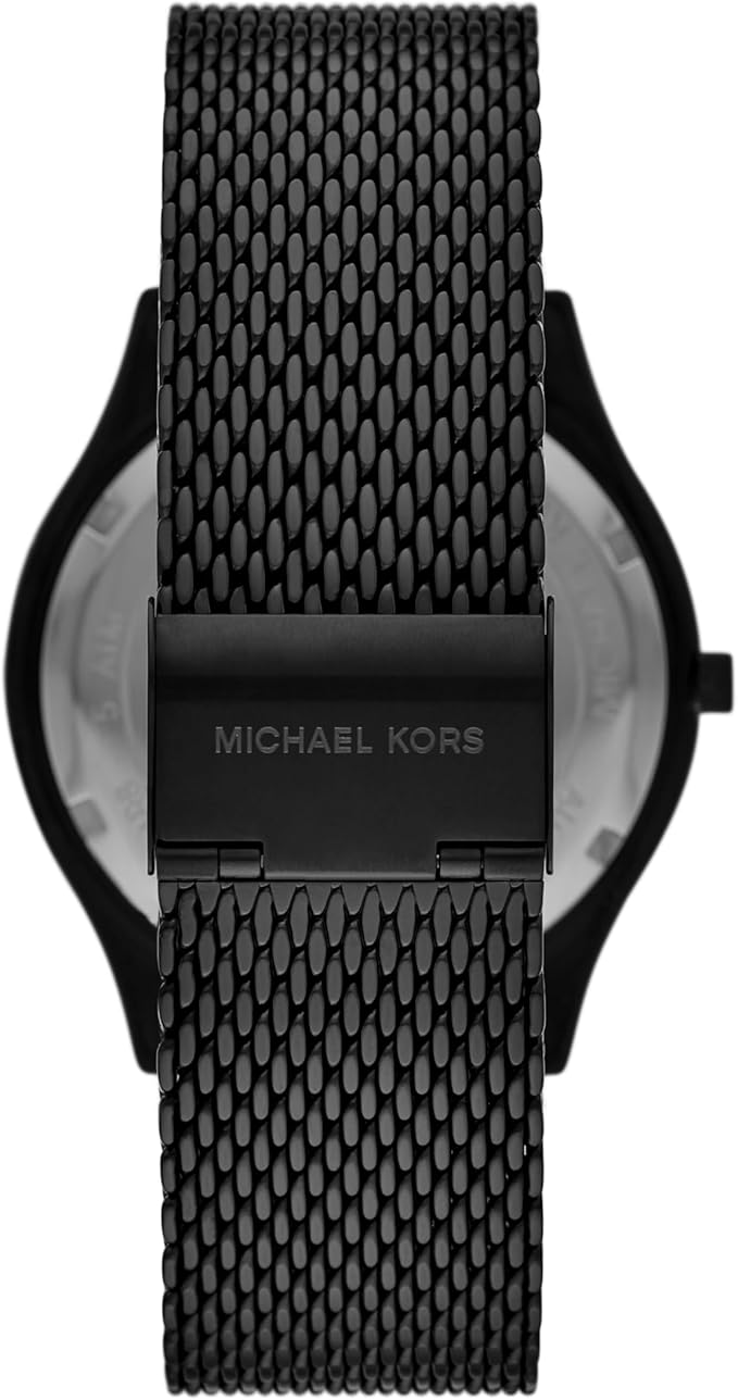 Michael Kors Runway MK1085 watch caseback view with mesh strap and brand detail