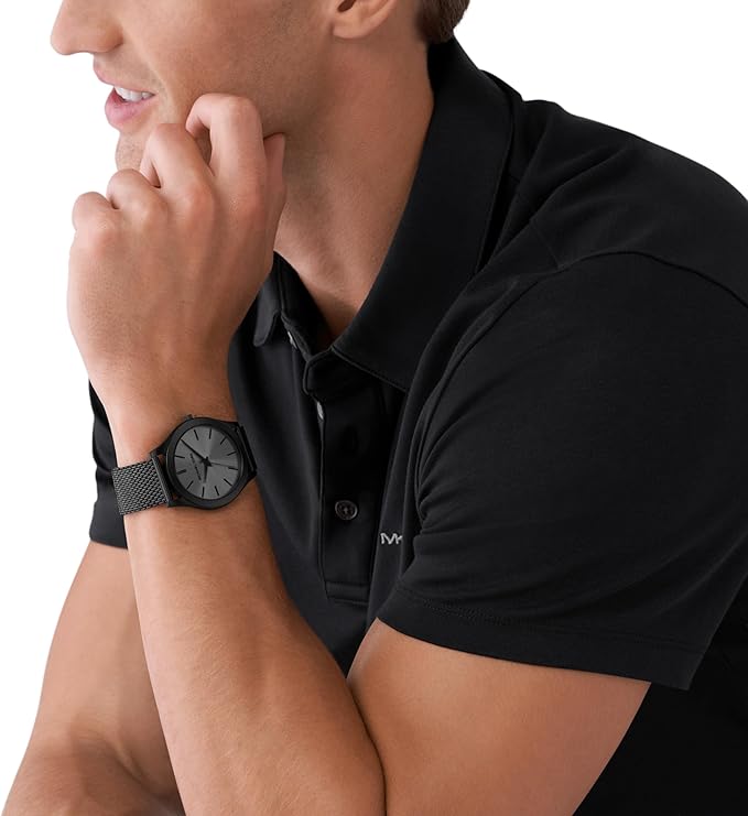 Michael Kors Runway men's black dial watch worn on wrist