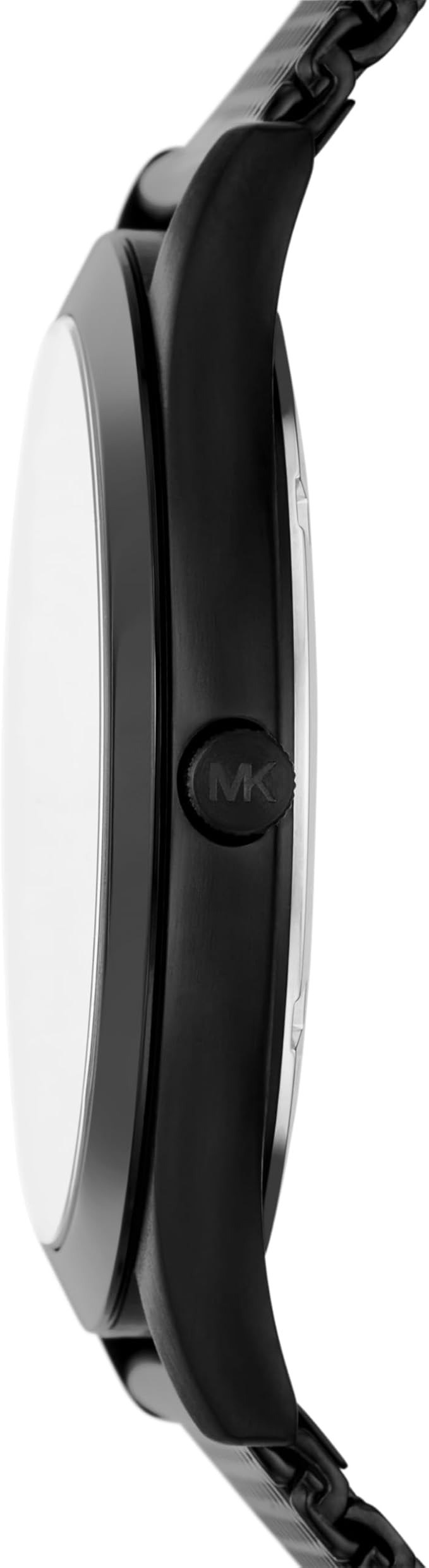 Michael Kors Runway MK1085 watch profile showing case thickness and mesh strap detail