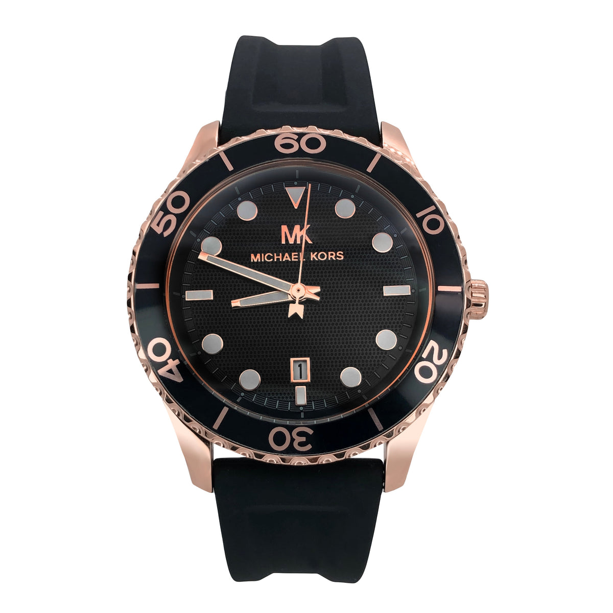 Michael Kors Runway women's watch MK6852 with rose gold case and black silicon strap
