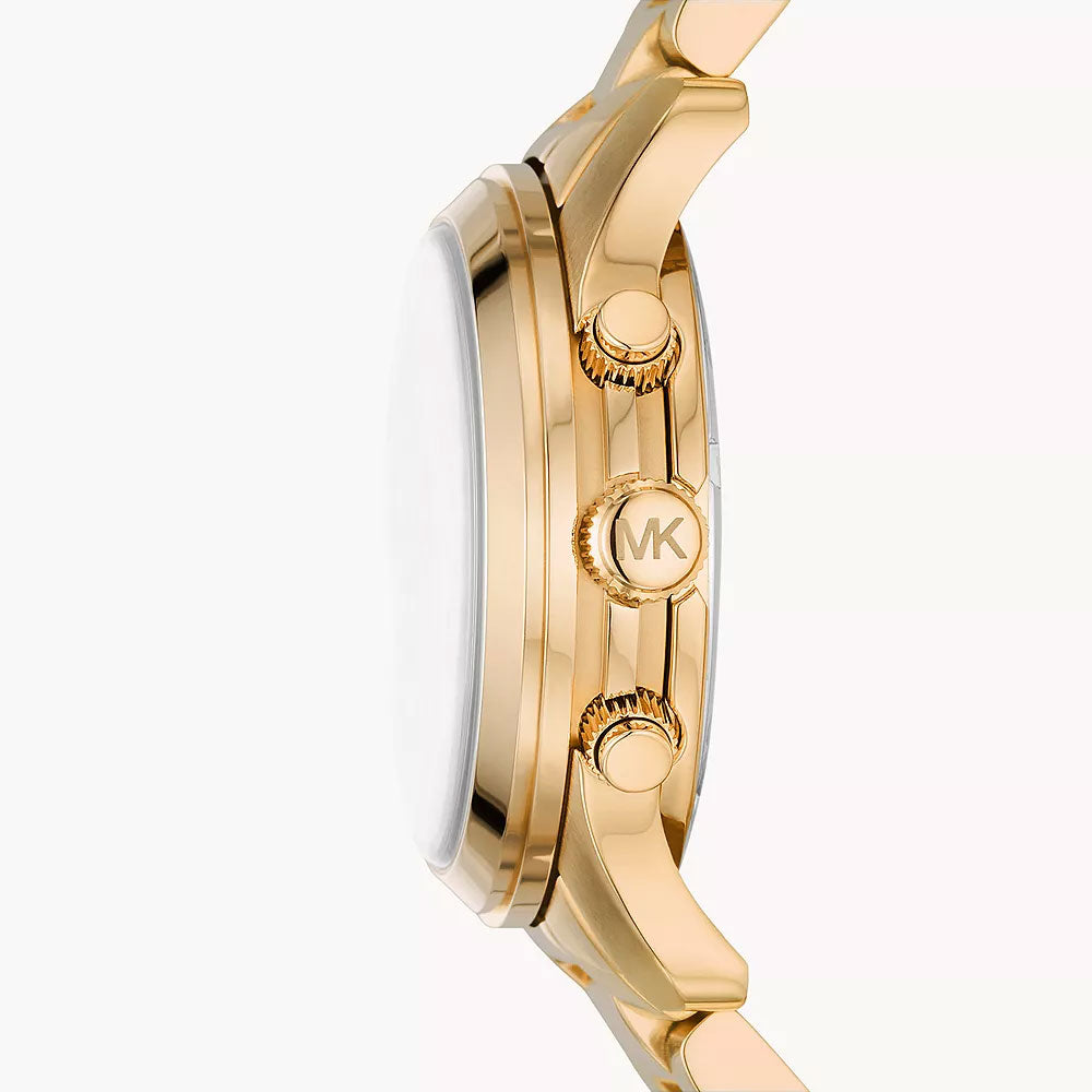 Side profile of Michael Kors Runway MK7353 watch showing chronograph pushers and case thickness