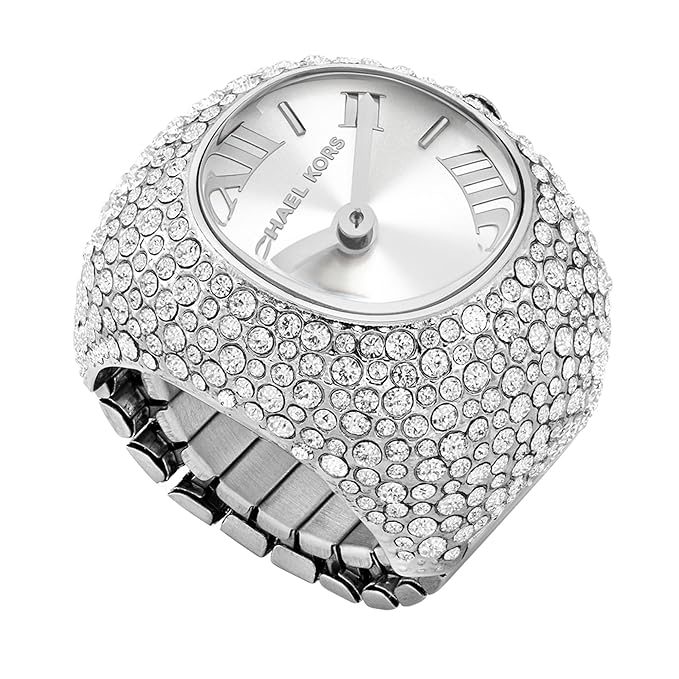 Michael Kors Rylee watch worn on wrist showing crystal case and metal band