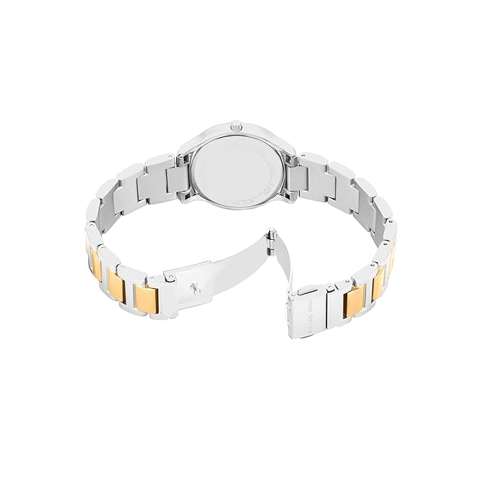 Michael Kors Sage watch displayed on back showing stainless steel bracelet and caseback
