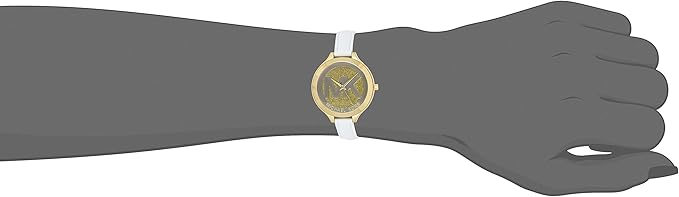 Michael Kors Slim Runway women's watch with gold case and white leather strap on wrist