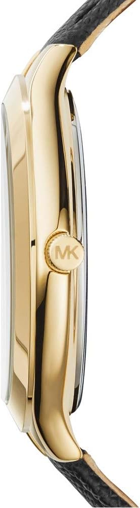 Michael Kors Slim Runway MK2392 side view showing gold-tone case and black leather strap profile