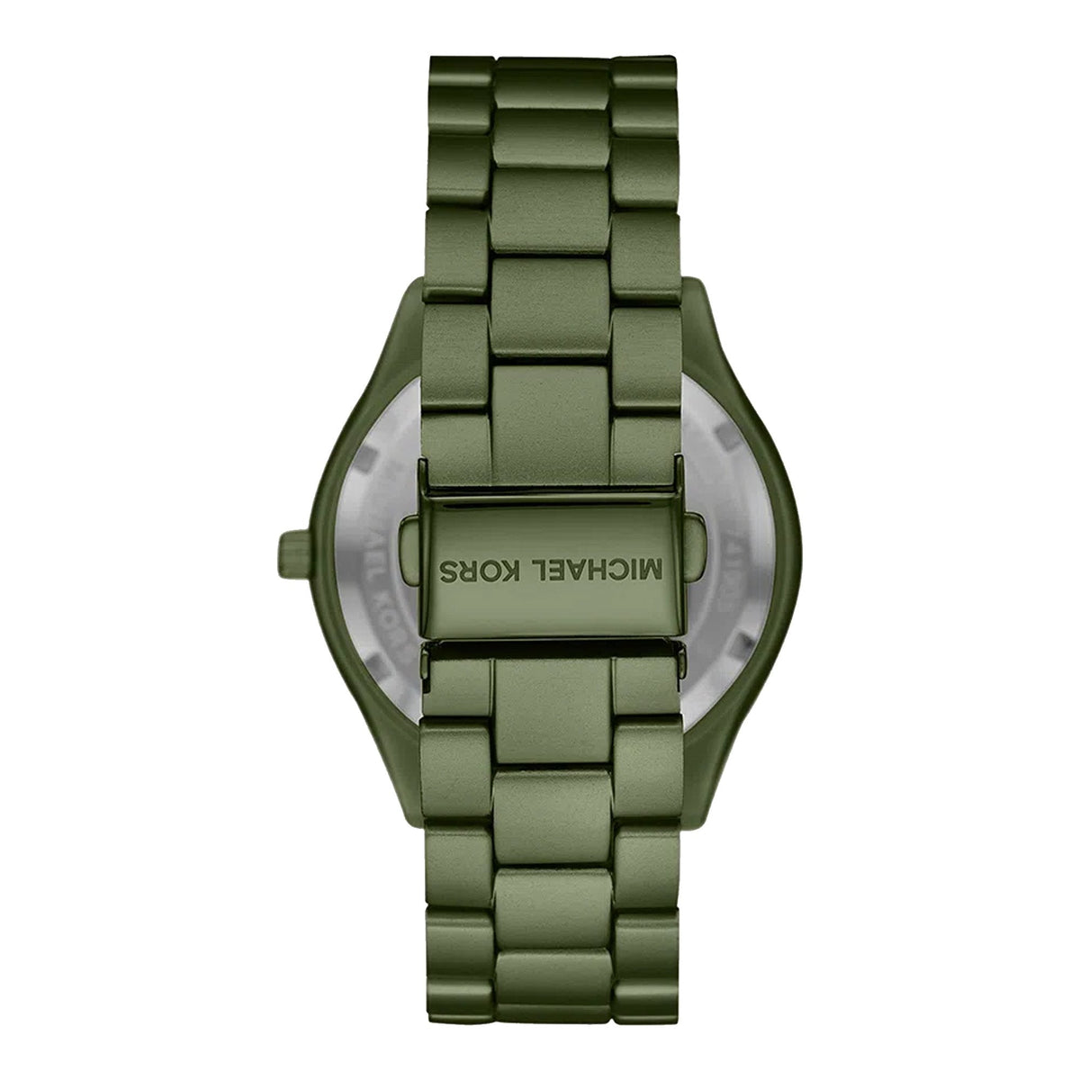 Michael Kors Slim Runway green women's watch caseback displaying Michael Kors branding