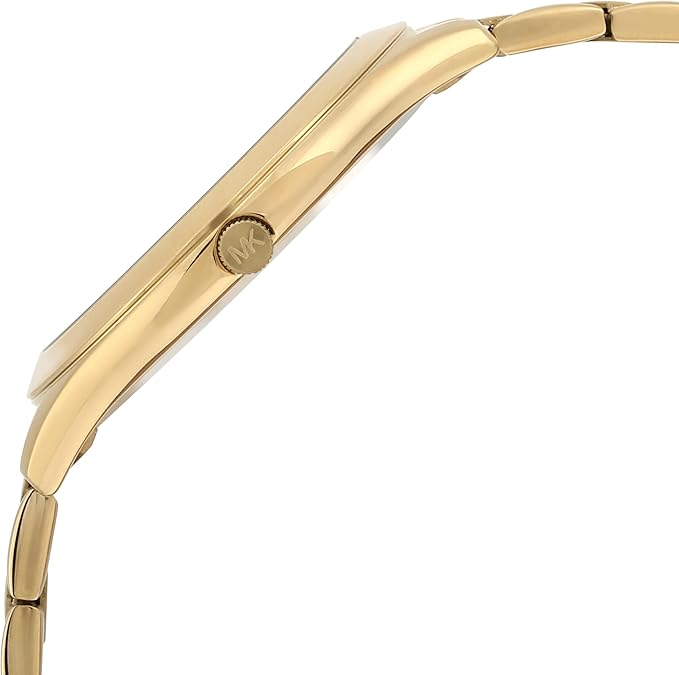 Michael Kors Slim Runway MK8671 side profile showing gold-tone case, crown, and bracelet