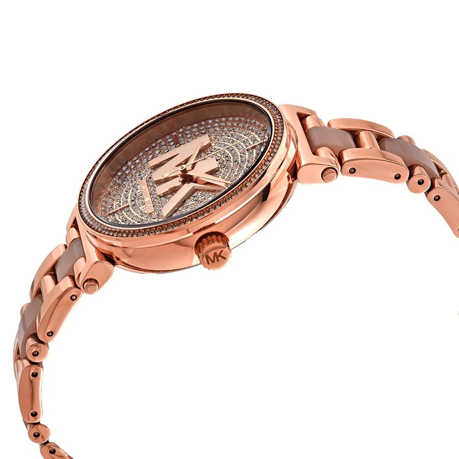Michael Kors Sofie MK4336 side angle view showing rose gold bracelet and case