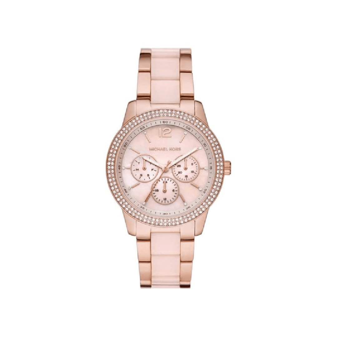 Michael Kors Tibby rose gold multifunction watch with crystal-set bezel and rose gold steel strap