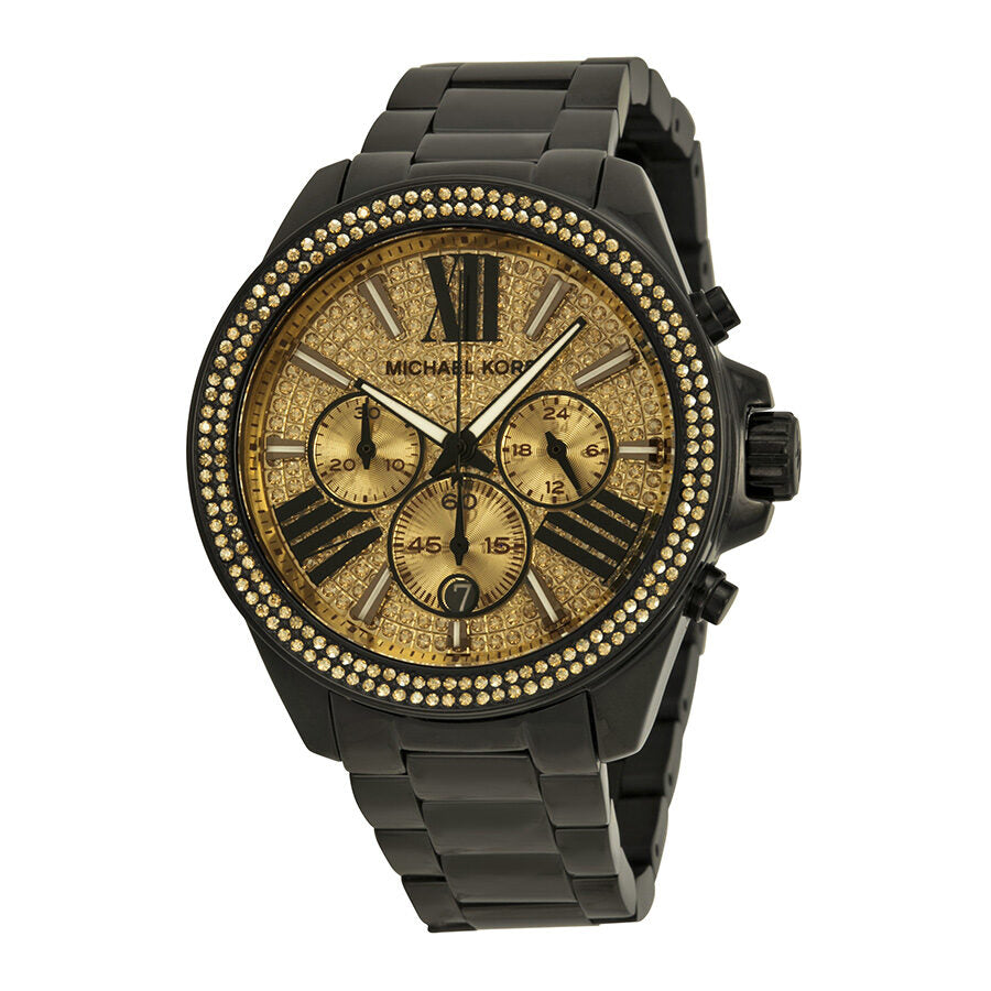 Michael Kors Wren Chronograph Crystal Pave Dial Black Ion-plated Ladies Watch MK5961