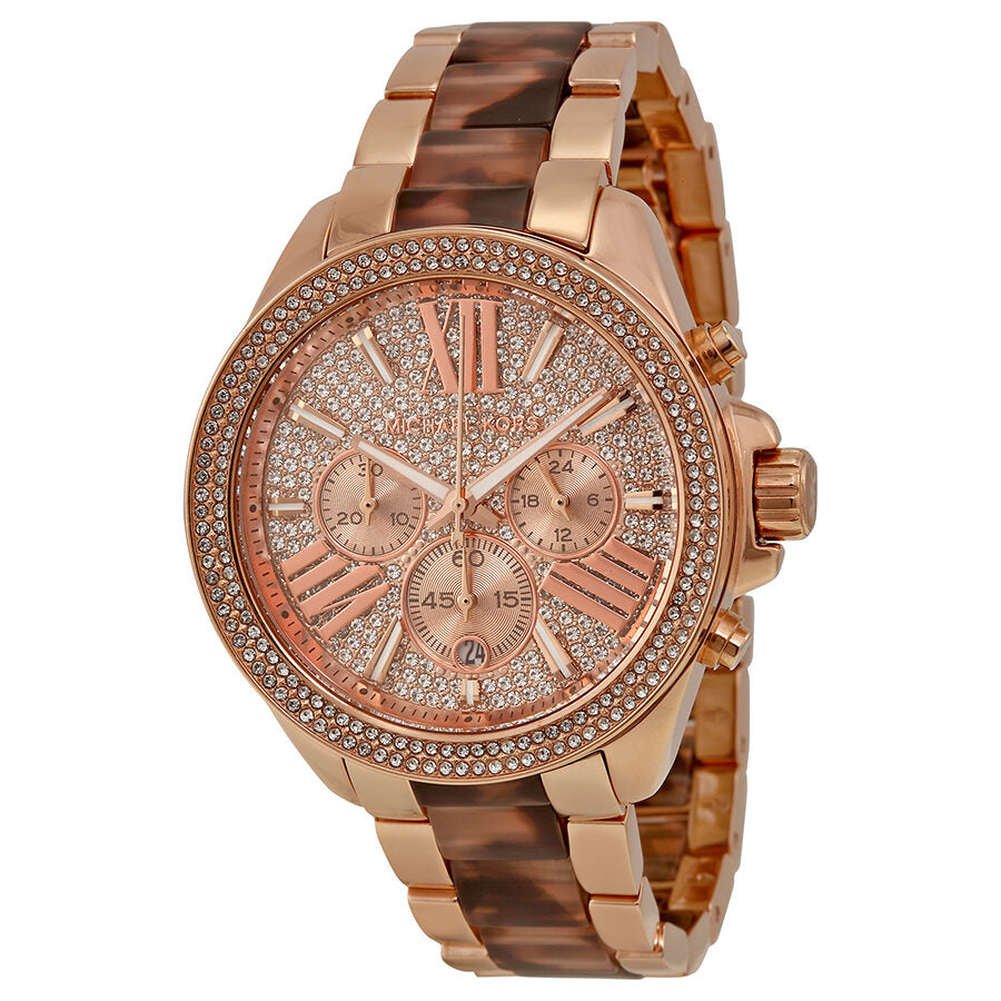 Michael Kors Wren Chronograph Pave Dial Rose Gold-tone and Tortoise Acetate Women's Watch - MK6159