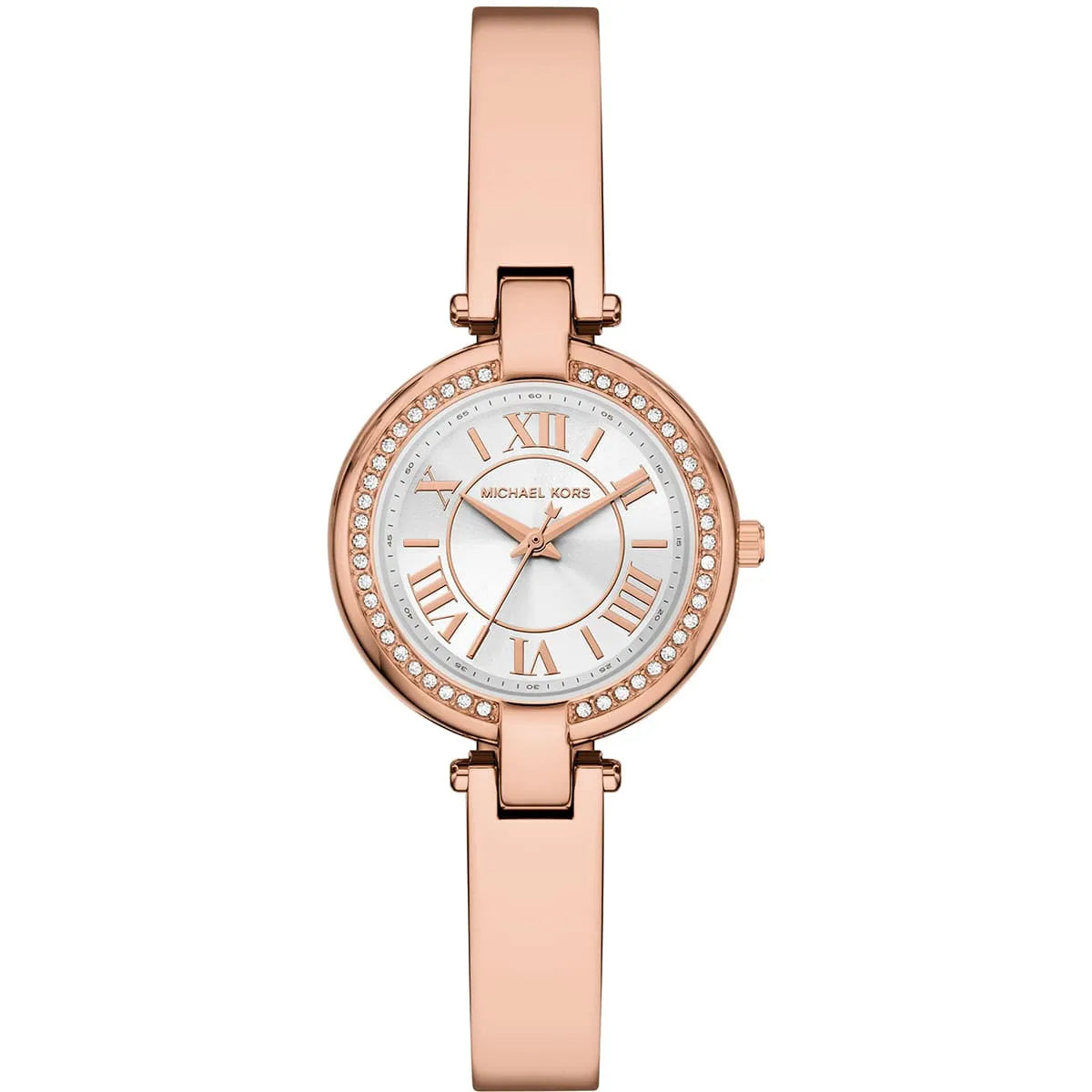 Mini Laney rose gold-tone bangle watch front view with Roman numeral dial