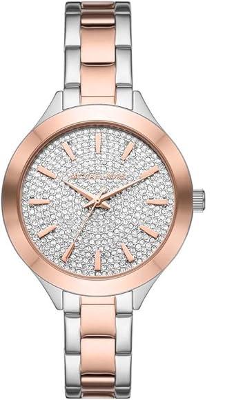 Michael Kors MK1045 Slim Runway watch with sparkle pave dial and mixed metal bracelet
