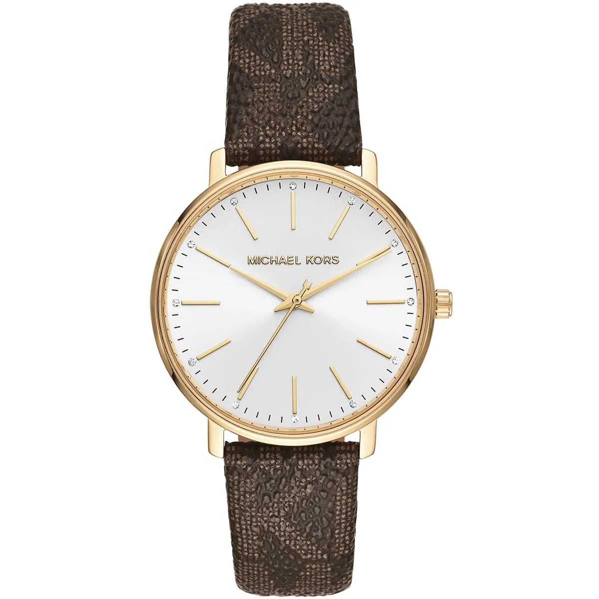 Michael Kors Pyper women's watch with white dial, gold-tone case and brown canvas strap