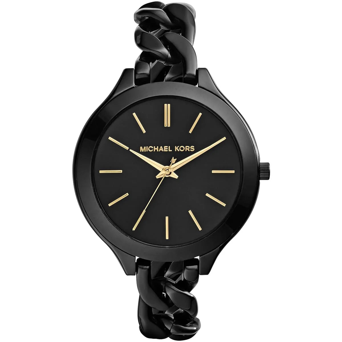 Michael Kors Slim Runway MK3317 women's watch with black dial and black chain strap