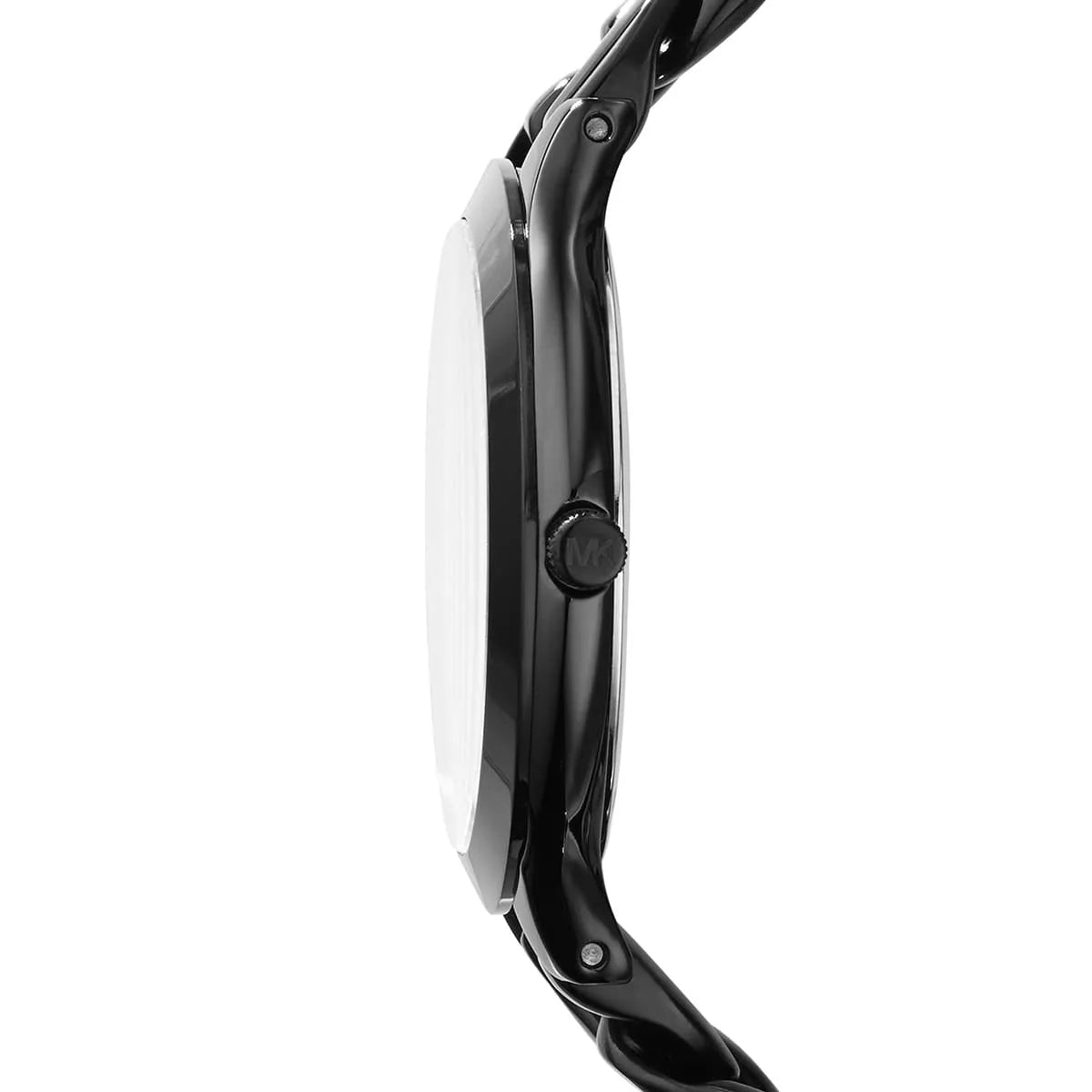 Michael Kors MK3317 Slim Runway watch side view showing black round case profile