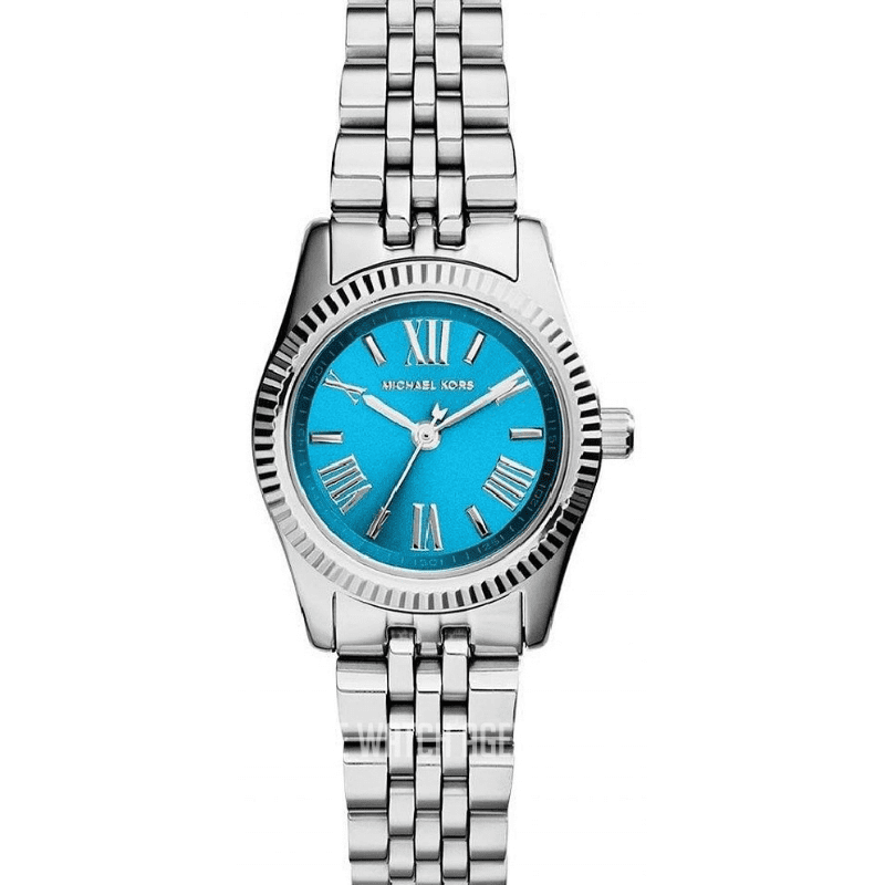 Michael Kors Lexington MK3328 women's quartz watch with blue dial and silver steel bracelet