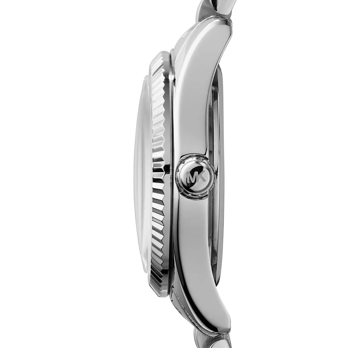 Michael Kors Lexington MK3328 women's watch side view showing case profile and silver band