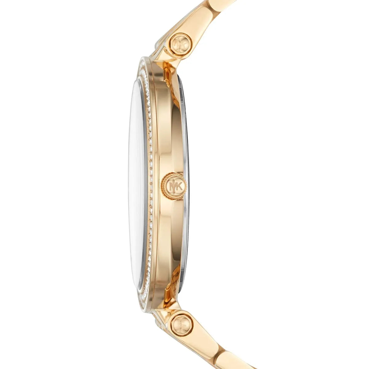 Michael Kors Darci women's watch side view showing crystal bezel and bracelet detail