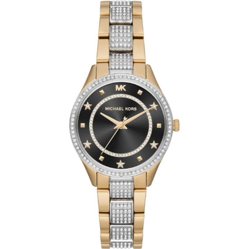 Michael Kors Lauryn Crystal Pave Black Dial Two Tone Steel Strap Watch For Women - MK4403