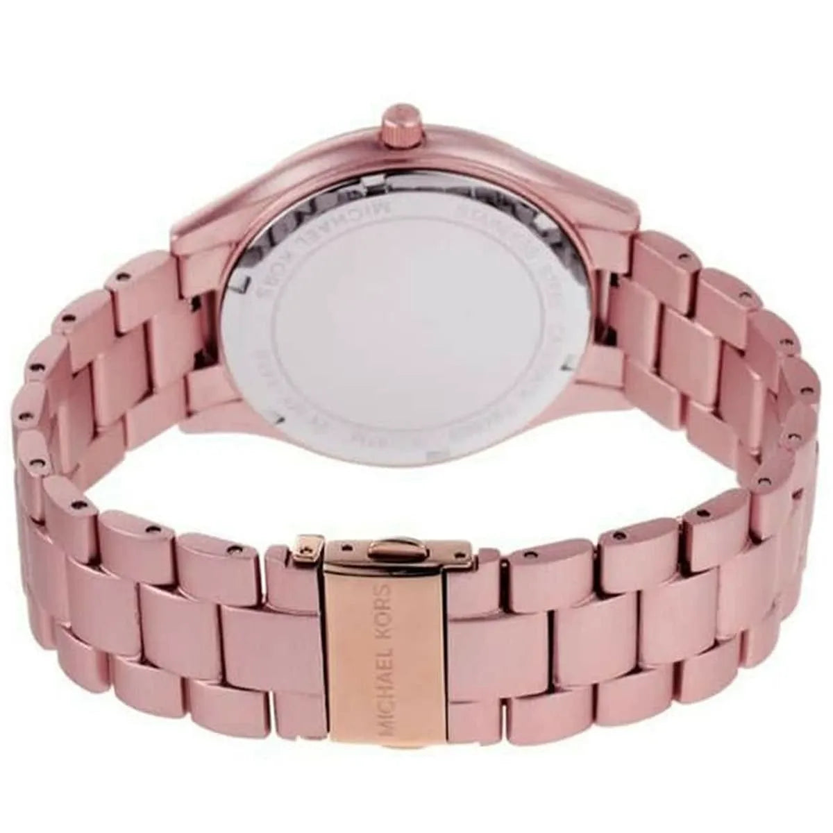 Michael Kors MK4456 watch caseback showing metal case construction and clasp