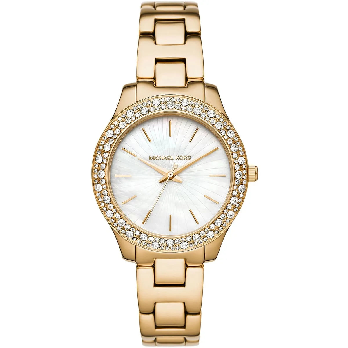 Michael Kors Liliane MK4555 women's watch with white mother-of-pearl dial and crystal bezel