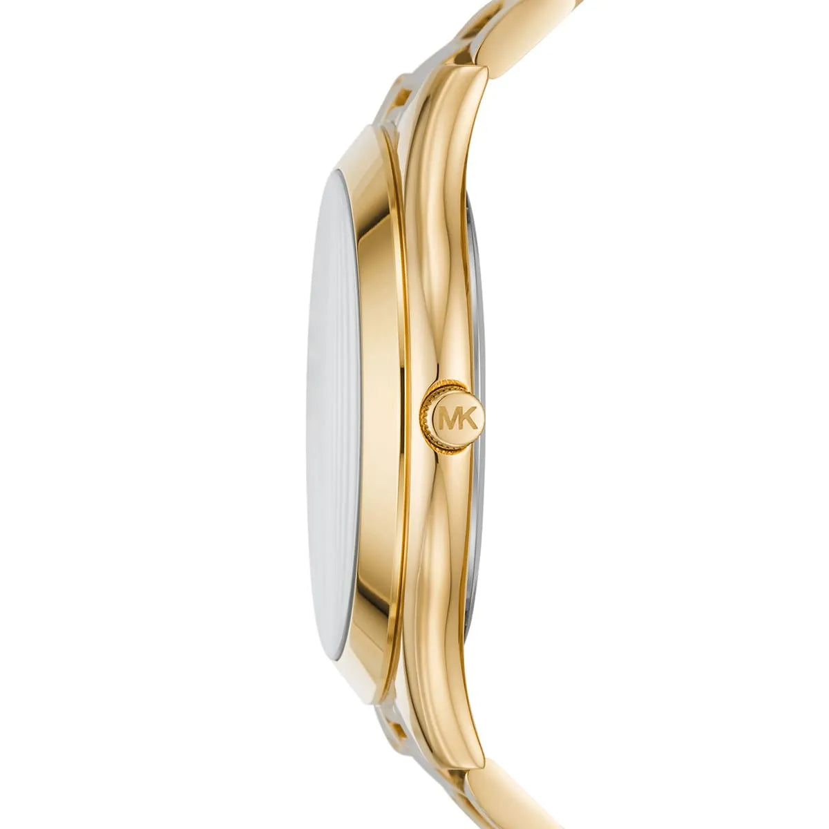 Michael Kors MK4561 watch side view showing gold-tone stainless steel case profile