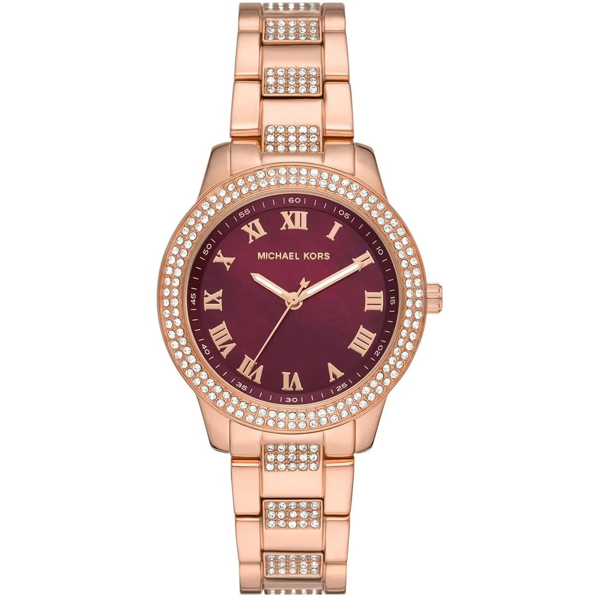 Michael Kors Tibby women's watch with maroon dial, rose gold crystal-set case and bracelet