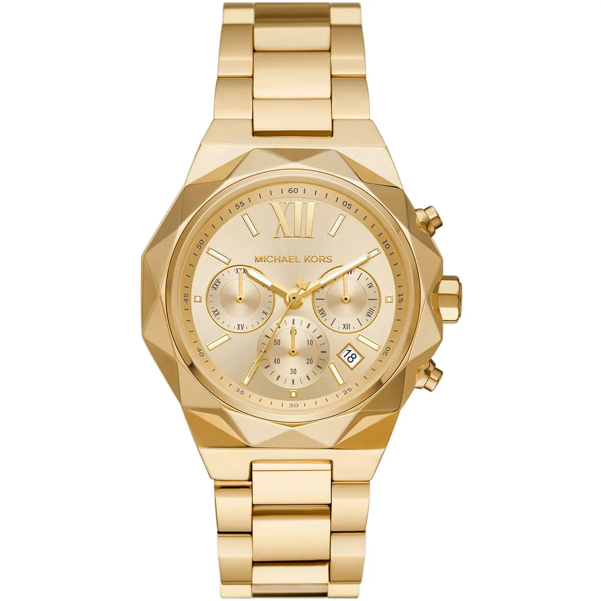 Michael Kors Raquel gold-tone chronograph watch with champagne dial and gold metal bracelet