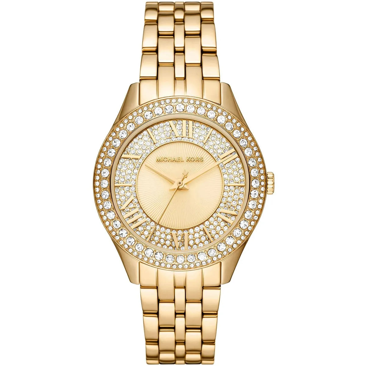 Michael Kors Harlowe gold-tone watch with crystal-paved bezel and gold dial