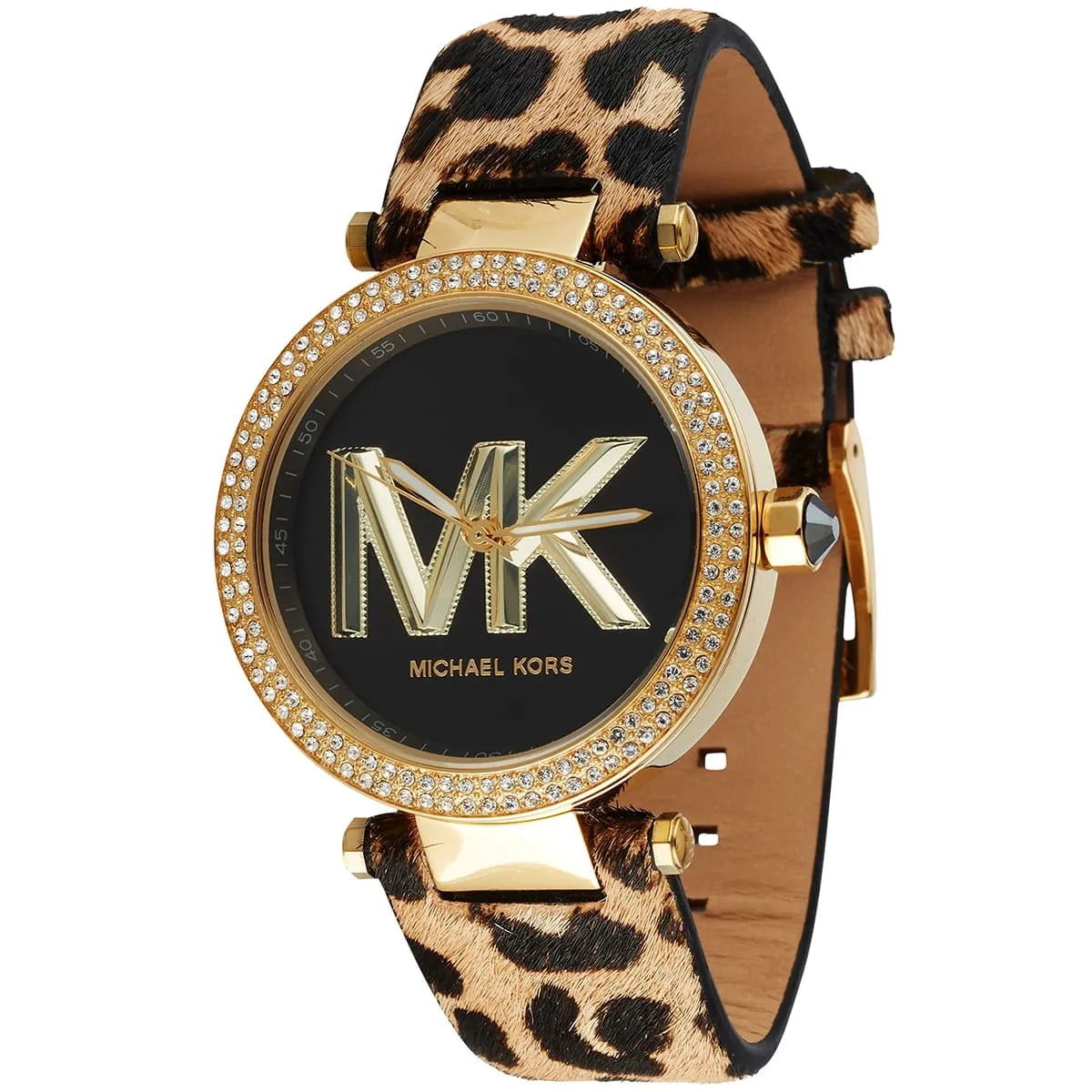 Michael Kors Parker Pavé Gold Bezel Brown/Black Genuine Leather Women's Watch - MK4723