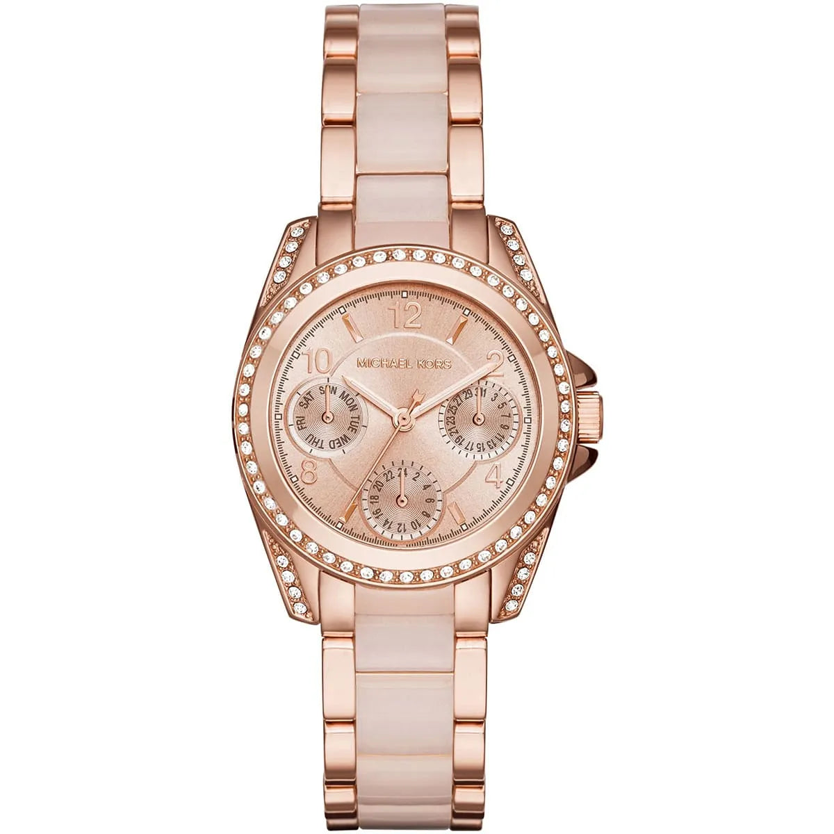 Michael Kors Mini Blair rose gold multifunction watch with crystal-set dial and three subdials