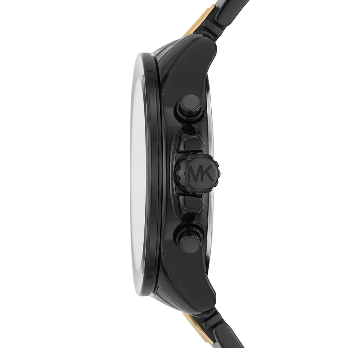 Michael Kors Wren case side profile showing black stainless steel case and gold accents