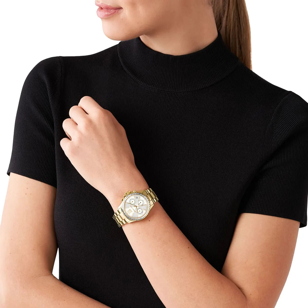 Michael Kors Everest Chronograph Silver Sunray Dial Gold Women's Watch - MK7212