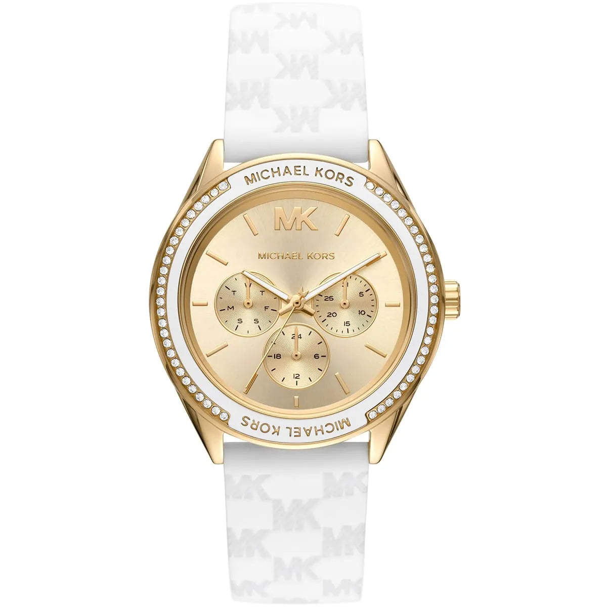 Michael Kors Jessa gold-tone and white women's watch with crystal bezel and champagne dial