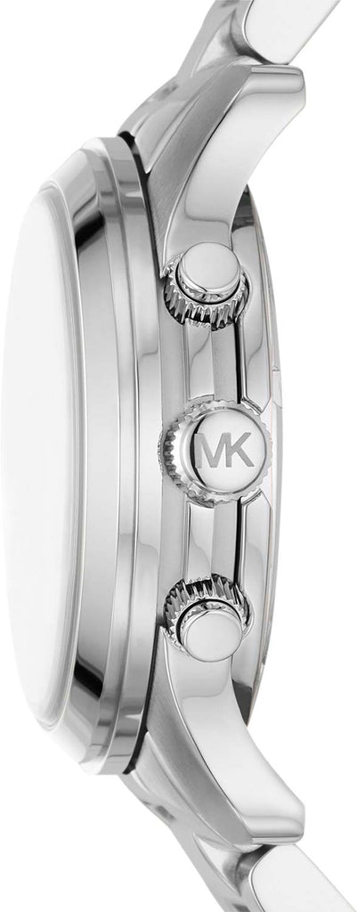 Michael Kors MK7325 watch side profile showing chronograph pushers and stainless steel case thickness