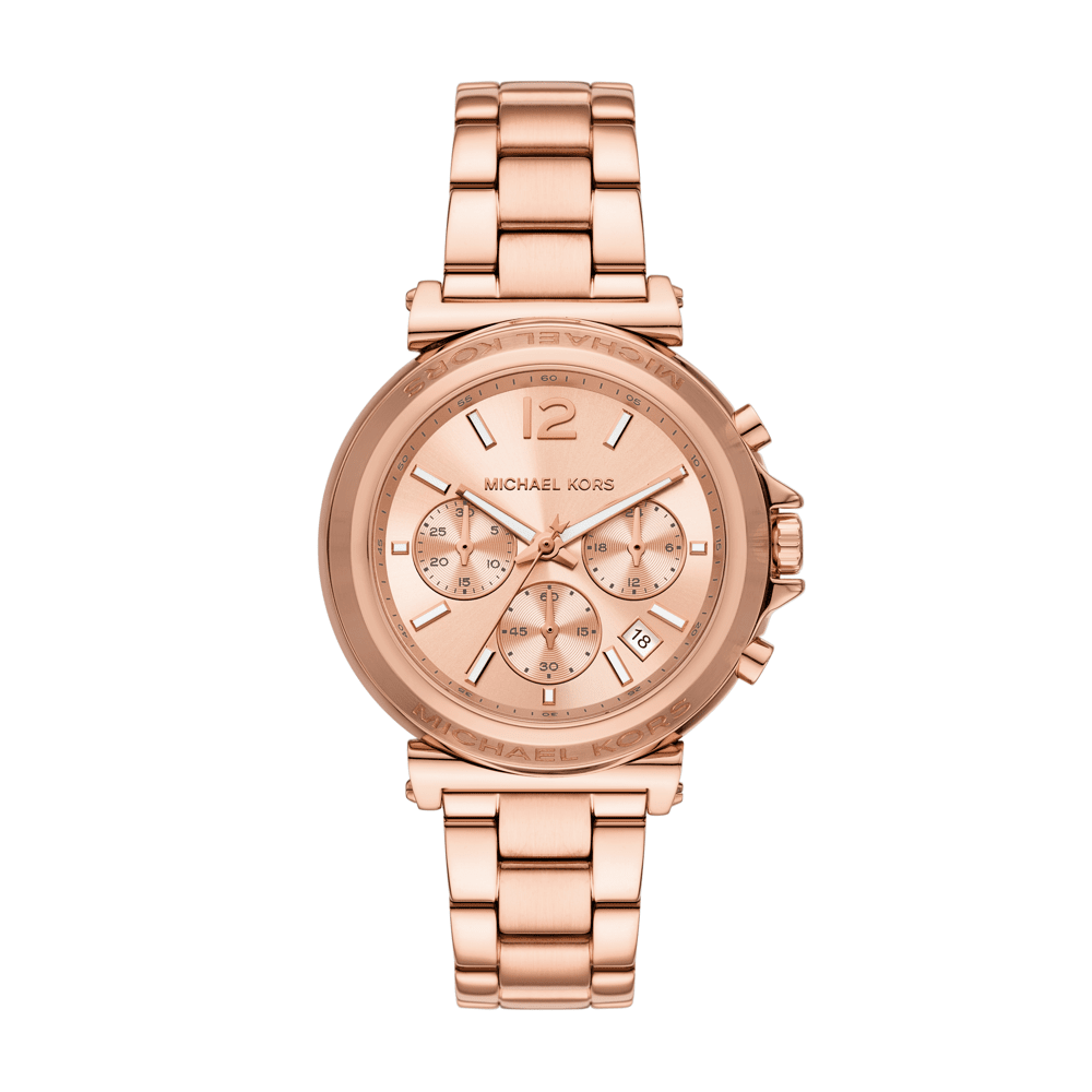 Michael Kors Maren oversized rose gold-tone chronograph women's watch with large dial and linked bracelet